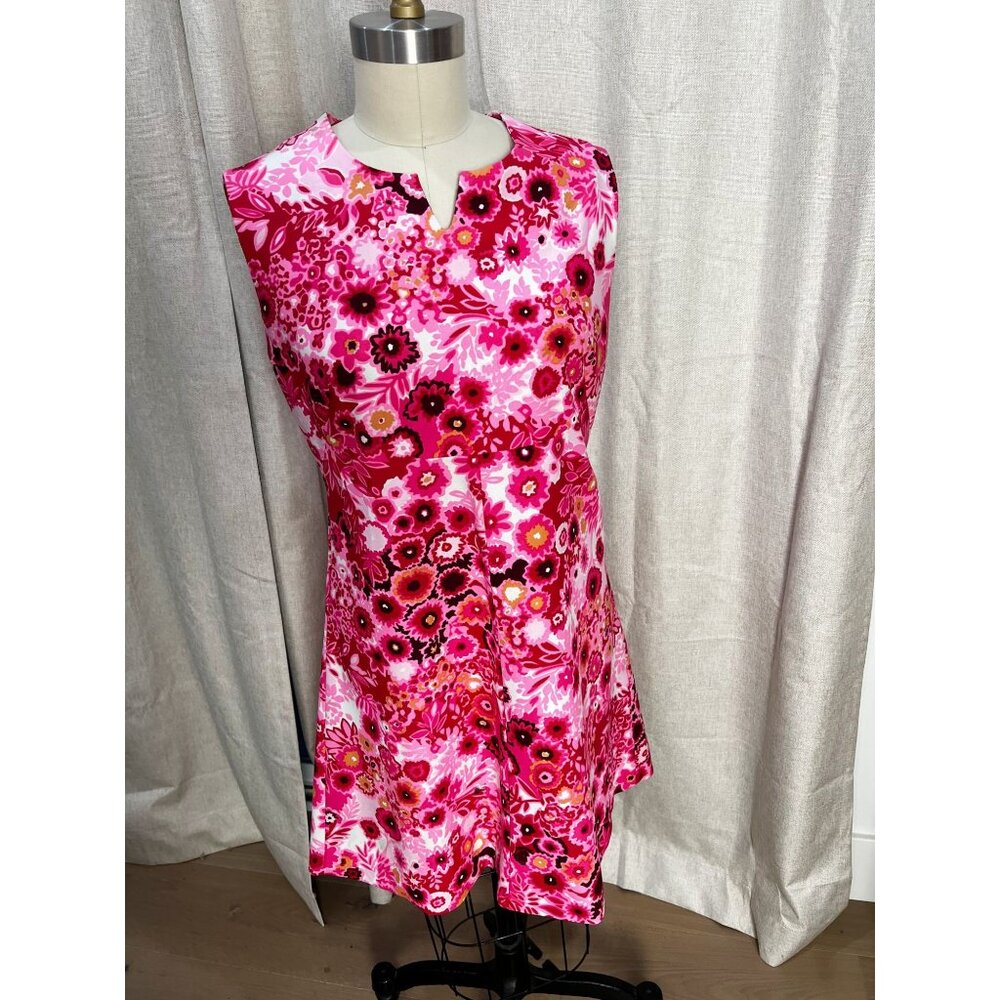 Vintage 60s Pink Mod Floral Shift Dress Psychedelic Sleeveless Mini Sz M